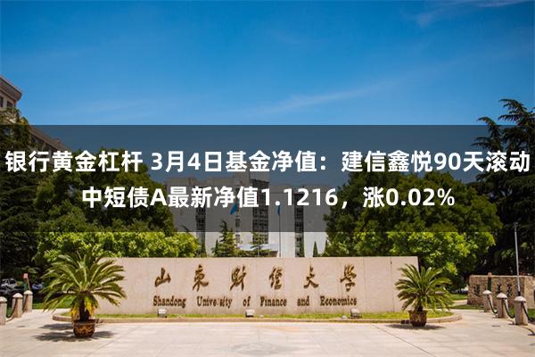 银行黄金杠杆 3月4日基金净值：建信鑫悦90天滚动中短债A最新净值1.1216，涨0.02%