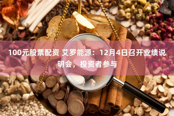 100元股票配资 艾罗能源：12月4日召开业绩说明会，投资者参与