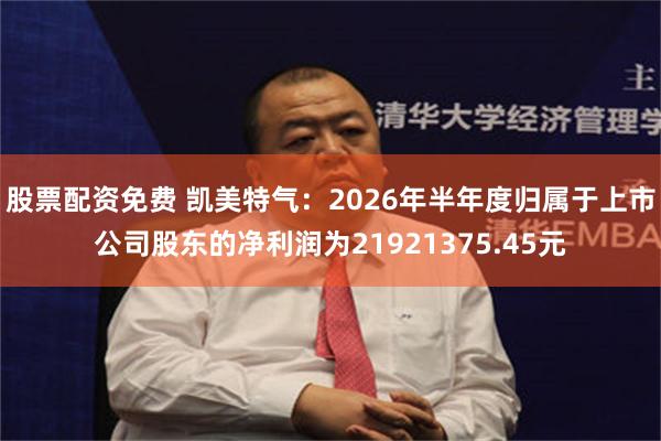 股票配资免费 凯美特气：2026年半年度归属于上市公司股东的净利润为21921375.45元